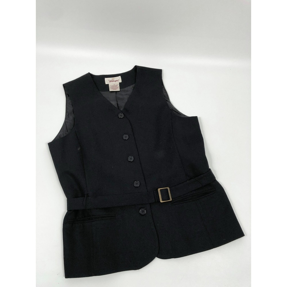 VTG Worthington Belted Vest Womens 10 Black 90s Minimalist Capsule Academia